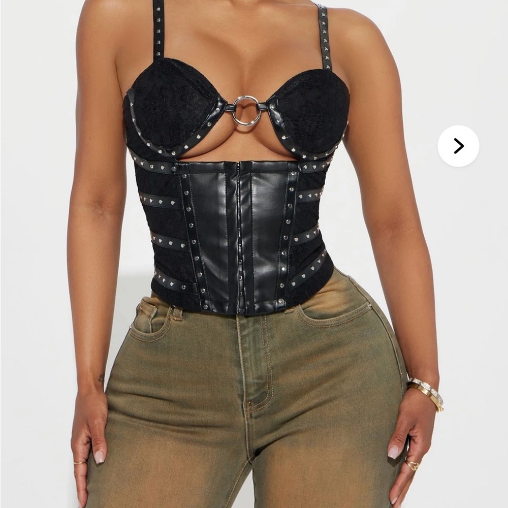 Fashion Nova Black Leather Studded Crop Top